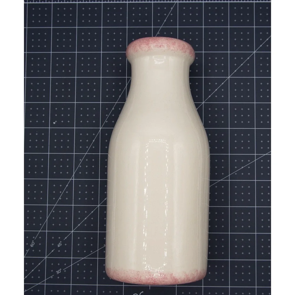 Claudy‎ Ceramic Milk Bottle Vase Cream Pink Heart Farmhouse Decor 7.5 Inch